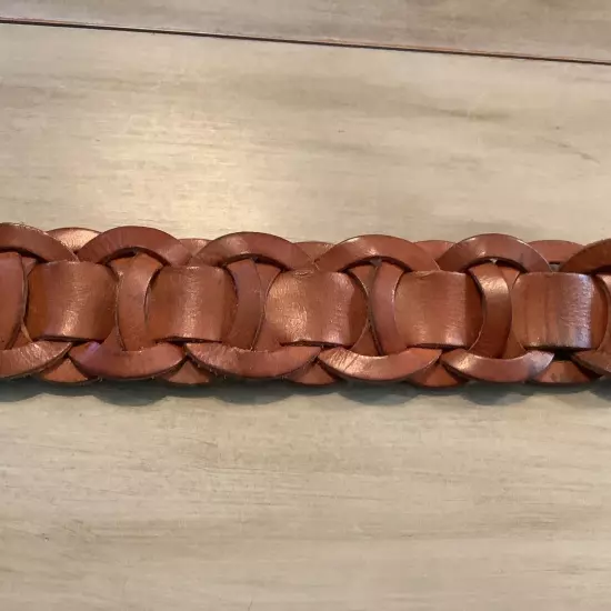 Vtg Hollister Leather Belt Women Medium Chain Link Braided Brass Wide Boho