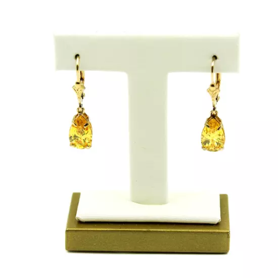 Beautiful Pear Cut Yellow CZ Stones Gold Plated Sterling 925 Dangle Earrings