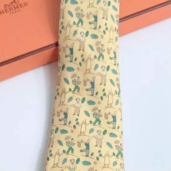 HERMES HALLOWEEN HARVEST FESTIVAL TIE YELLOW Rare used