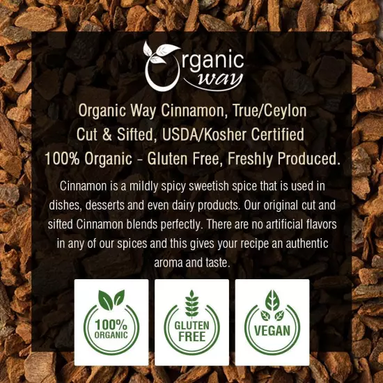 Organic Way True Ceylon Cinnamon Sticks - Organic, Kosher & USDA Certified