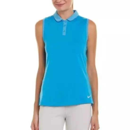 New Nike Golf Women's Size S Dry Textured Sleeveless Golf Polo Blue 884843-482 