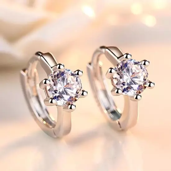 925 Silver Crystal Huggie Earrings For Womens Jewelry Accessories Wedding Bridal