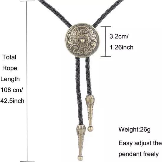 Vintage Western Cowboy Bolo Tie Leather Necktie Rope Cord Pendant Necklace