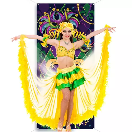 Mardi Gras Carnival Door Cover, Large Fabric Happy Mardi Gras Sign Party Door...