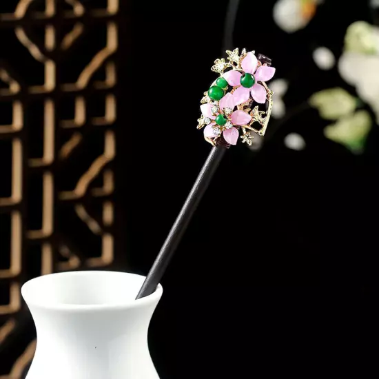 Womens Wooden Hair Stick Pins Chopstick Handmade Flower Hairpins Chinese Style