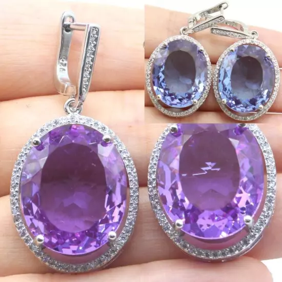 Unique Color Changing Alexandrite Topaz CZ Women Present Silver Earrings 