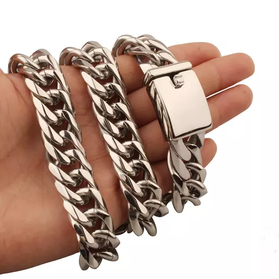 Heavy 16mm Miami Cuban Link Chain Stainless Steel Curb Cuban Necklace Bracelet