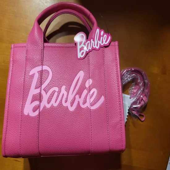 Barbie Movie Logo Pink Purse Tote Hand Shoulder Bag Faux Leather Mattel READ