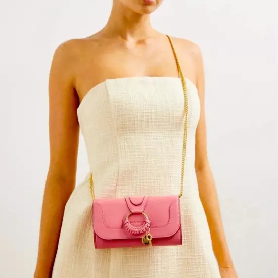 See By Chloe Hana Phone Wallet Pushy Pink Crossbody Clutch Goatskin Leather NWT