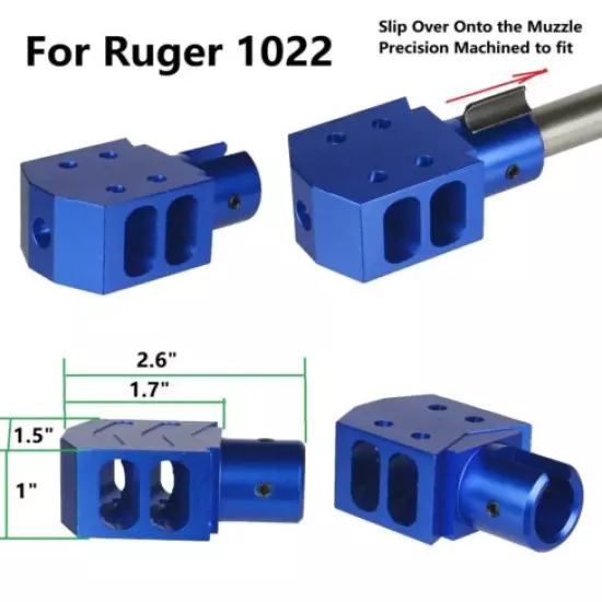 Ruger1022 10/22 Tanker Low Concussion Compensator Muzzle Brake Blue Slip Over