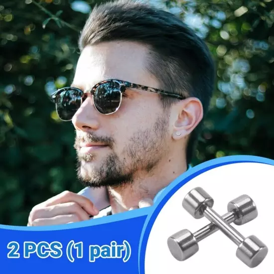 1 Pair of Men's Barbell Titanium steel Ear Studs Earrings 3mm Silver S3N45549