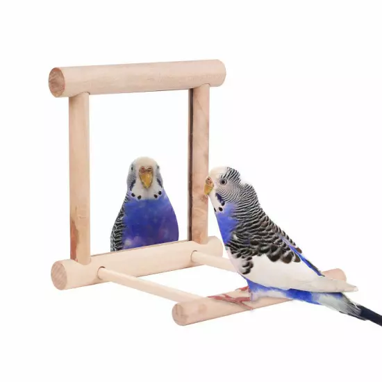 Bird Toy Cage Swing Chewing Wooden Mirror for Parrot Parakeet Conure Cockatiel