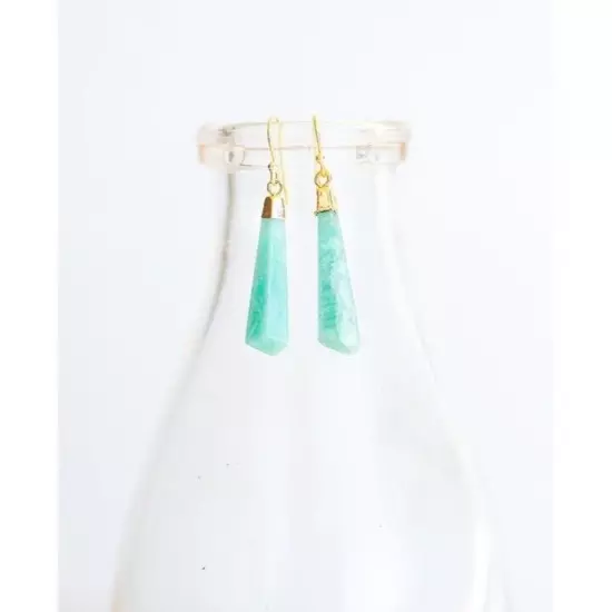 Amazonite Gemstone Geometric Drop Gold Dangle Earrings Gift For Her Turquoise