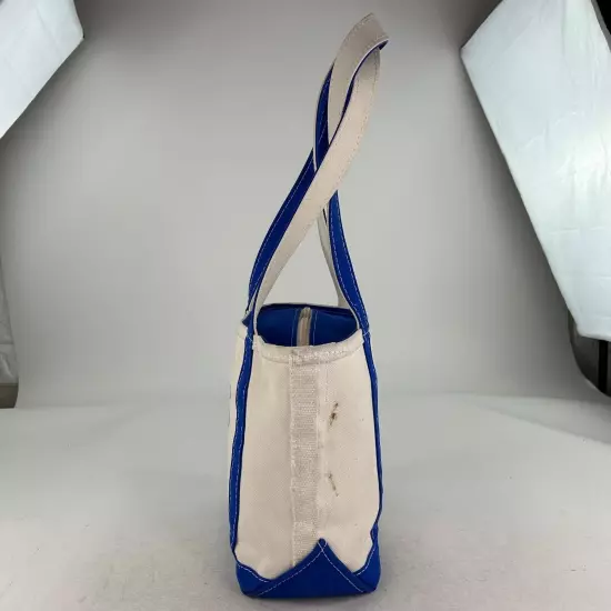 VTG L.L.Bean Boat & Tote Canvas Bag Small Blue Off White G Logo Tote Zip Bag