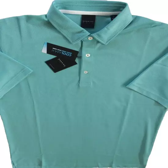 Dunning Golf Men Button Polo Large Performance Turquoise Green Spandex Polyester