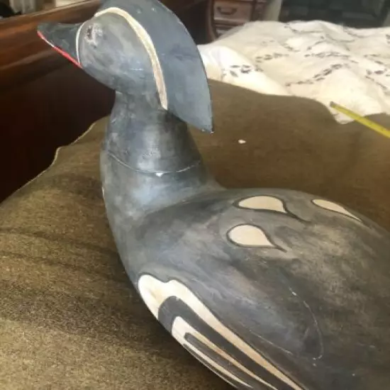  20TH CENTURY AMERICAN FOLK ART ANTIQUE HAND CARVED & PAINTED WOOD DRAKE DUCK 