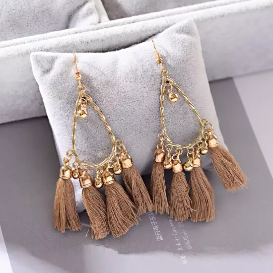 Fashion Women Bohemian Earrings Long Tassel Fringe Drop Dangle Ear Stud Jewelry