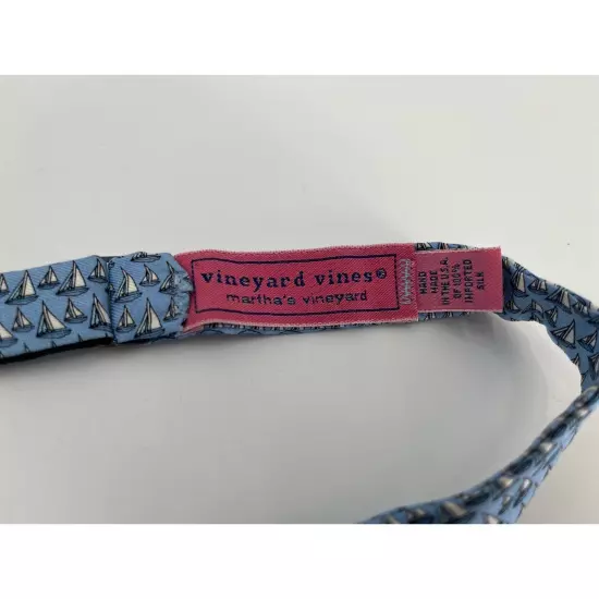 Vineyard Vines Bow Tie Blue White Sailboat Print 100% Silk Nautical