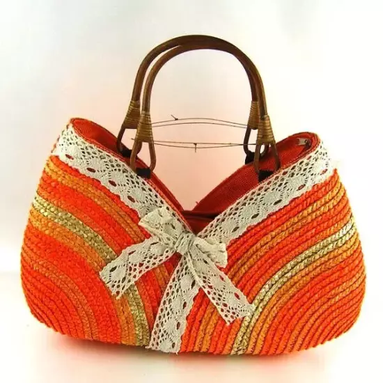 Bags Women Straw Bag Handmade Woven Basket Lace Tote Handle Lady Handbags