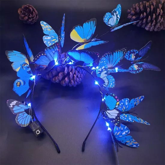 Women Girls Glowing LED Fairy Butterfly Party Hair Head Band Headband Hair Hoop