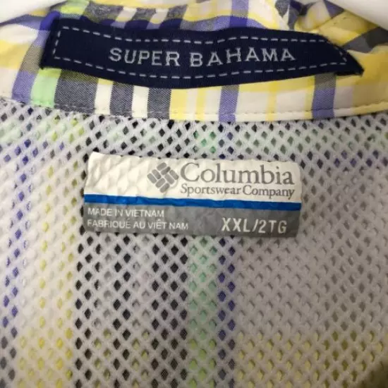 Columbia Men's Super Bahama Plaid Outdoor Fishing Hiking Shirt Yellow Blue XXL