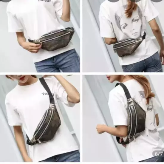 Womens Silver Three Zipper Fanny Pack