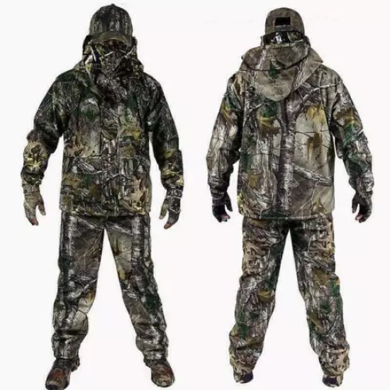 Winter Men Outdoor Bionic Camouflage Hunting Clothes Green Jacket Pants Hat suit