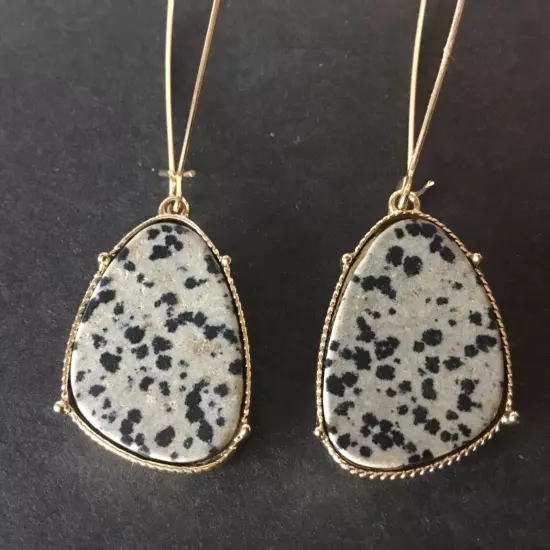 Genuine Stone Drop Dangle Hook Earrings Dalmatian Jasper C&C California