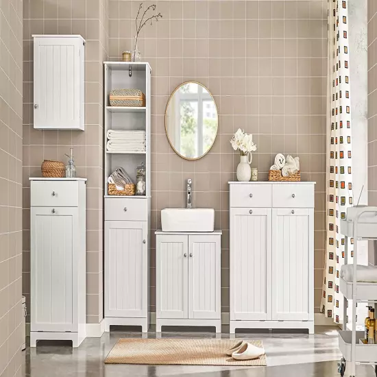 Bathroom Laundry Cabinet with Basket, Tilt-Out Laundry Hamper, Bathroom Storage