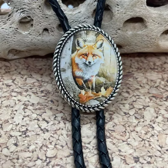 Rustic Fox Western Leather Bolo Tie Lariat Necklace Wedding Gift Dad Son Husband