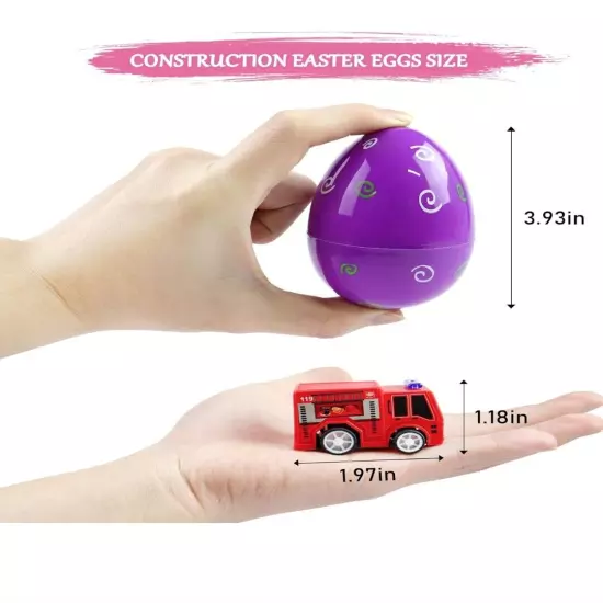 24 Pcs Filled Easter Eggs with Pull Back Construction Cars, Easter Eggs with...