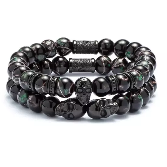 SkeletonHD -NEVER CONFORM -DARK FORCE Double Combat Green w/Blk Skulls Bracelets