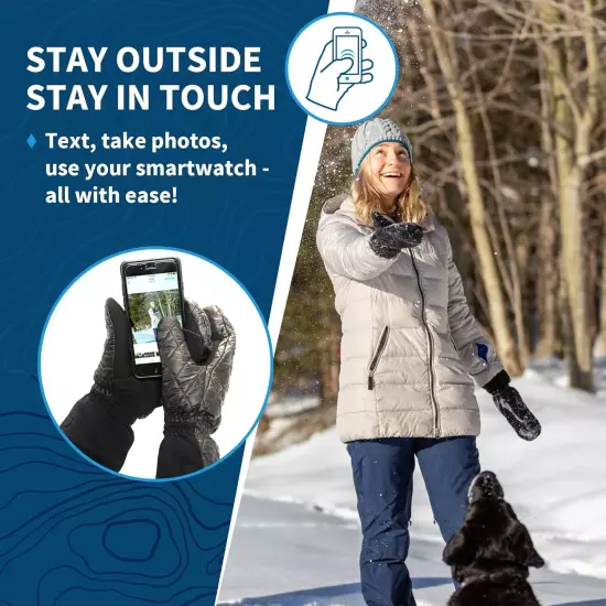 TrailHeads Touchscreen Quilted Running Mittens for Women | Insulated Small 