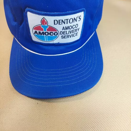 Vintage Amoco Dentons Delivery Trucker Hat Snapback Patch Motor Oil Blue USA