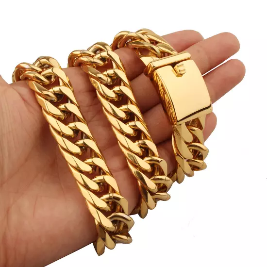 Heavy 16mm Miami Cuban Link Chain Stainless Steel Curb Cuban Necklace Bracelet