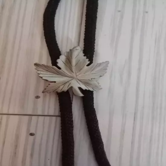 Canadian Maple Leaf Black And Silver Tone Bolo Tie