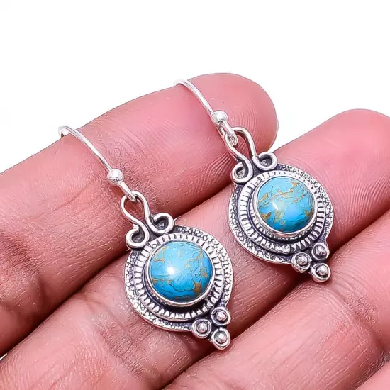 Copper Blue Turquoise 925 Sterling Silver Earring 1.40" E_9341_183_40