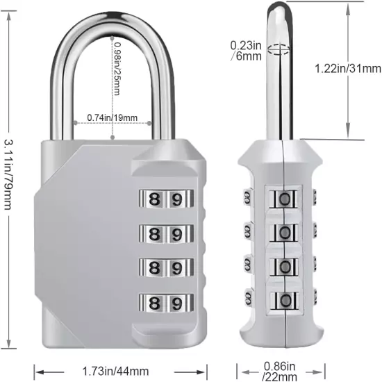 Combination Locker Lock, 4 Digit Outdoor Padlock for Gym, School, Gates, Doors, 