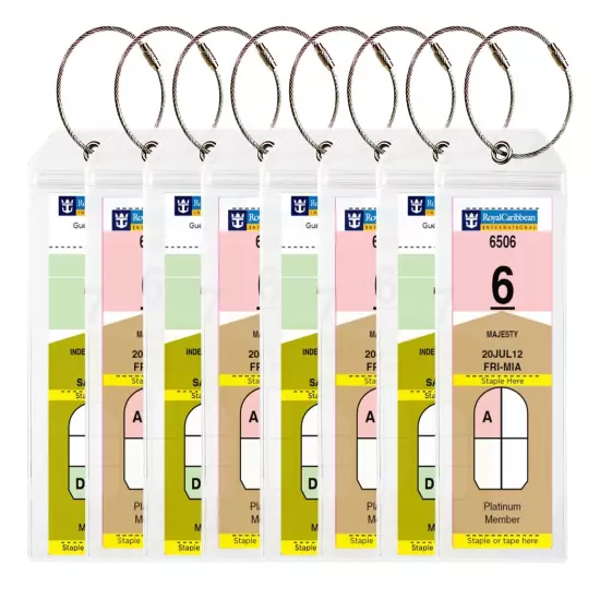 (4/8)Pack NARROW Cruise Tags - Luggage Etag Holder with Zip Seal & Steel Loops