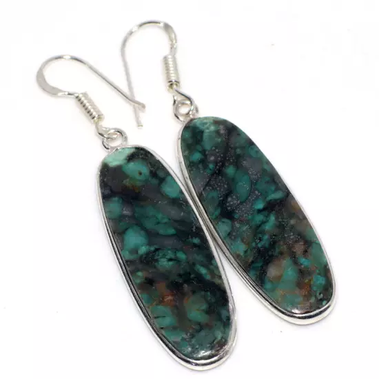 African Turquoise 925 Silver Plated Earrings 2.1" Best Gift For Women GW