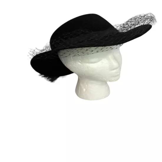 Bollman Doeskin Women’s Hat Black 100 % Wool Structured With Band, Netting USA