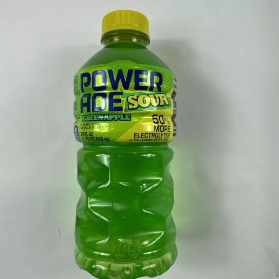 Powerade SOUR Sports Drink GREEN APPLE 28Oz 80 Cals 50% More Electrolytes Lot 10