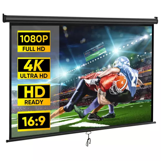 80 inch Projection Screen Movie Theater Portable 16:9 HD Rear Front Movie Black