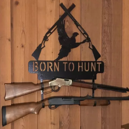 Metal Double Gun Holder, Gun Rack, Born To Hunt Pheasant/Rifle Gun Holder