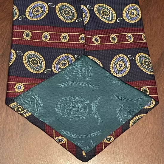 Tommy Hilfiger Blue Burgundy Gold 100% Silk Men’s Neck Tie Made In Usa