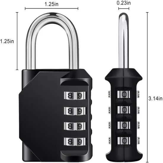 Combination Locker Lock, 4 Digit Outdoor Padlock for Gym, School, Gates, Doors, 