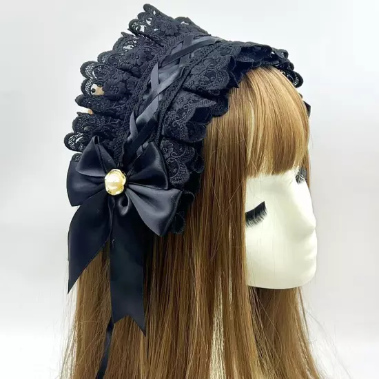 Gothic Lolita Headdress Maid Lace Hair Accessories Cosplay Bowknot Headband