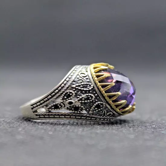 Purple Turkish 925 Sterling Silver Jewelry Faceted Emerald Men's Luxury Ring