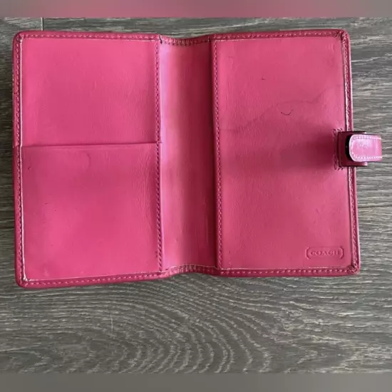 COACH Signature Passport Holder with Pink Trim