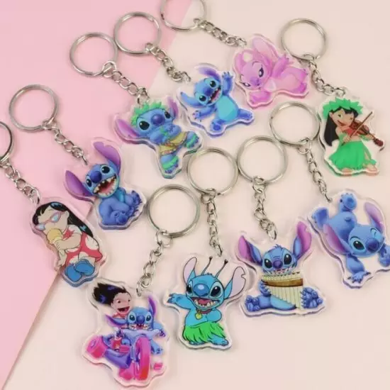 lot 20pcs cartoon Stitch Acrylic Keychain Key Chain Girls boy Keyring gifts